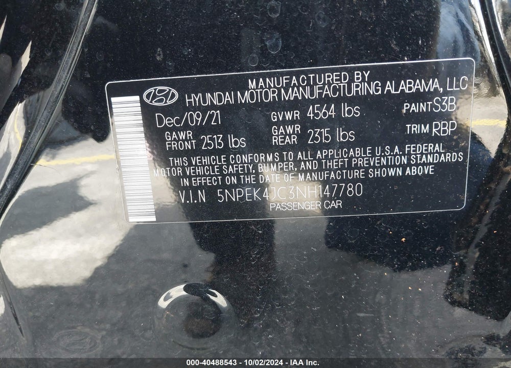 2022 HYUNDAI SONATA N LINE NIGHT EDITION VIN: 5NPEK4JC3NH147780