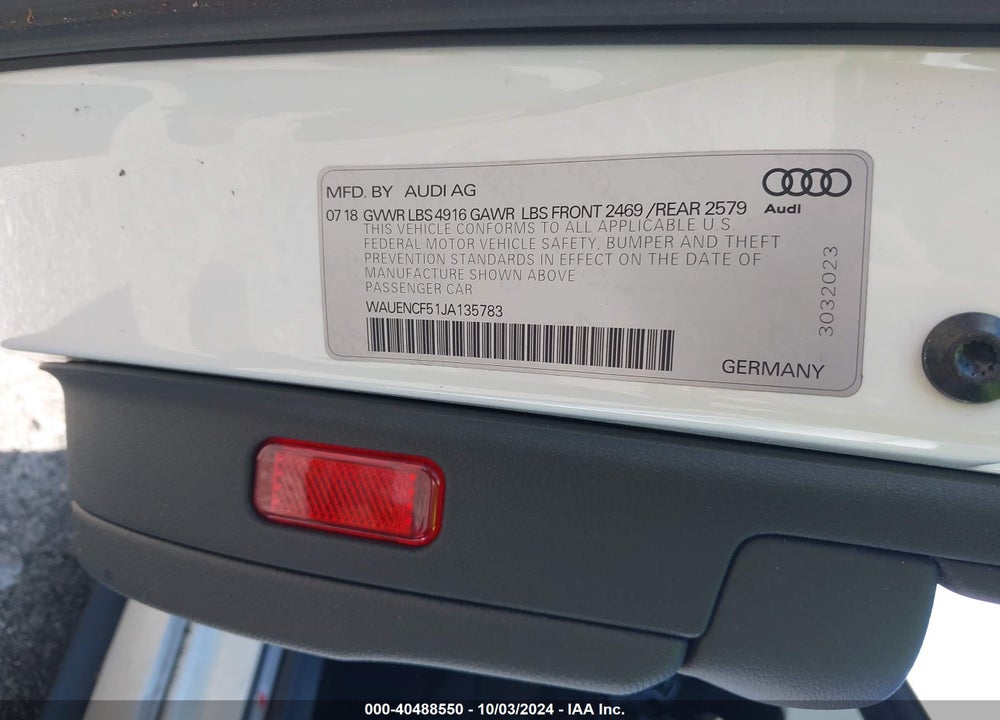 2018 AUDI A5 2.0T PREMIUM VIN: WAUENCF51JA135783