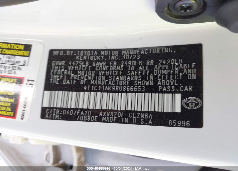2024 TOYOTA CAMRY LE VIN: 4T1C11AK9RU866653