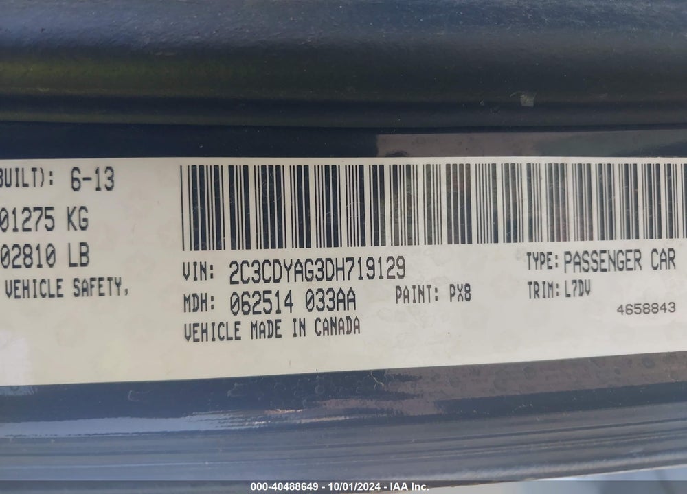 2013 DODGE CHALLENGER SXT VIN: 2C3CDYAG3DH719129