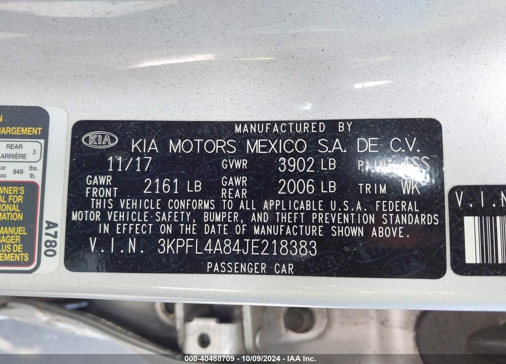 2018 KIA FORTE EX VIN: 3KPFL4A84JE218383