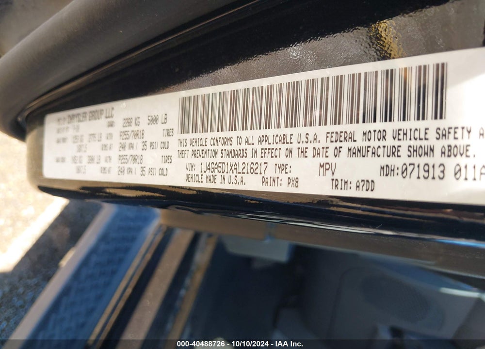 2010 JEEP WRANGLER SAHARA VIN: 1J4GA5D1XAL216217