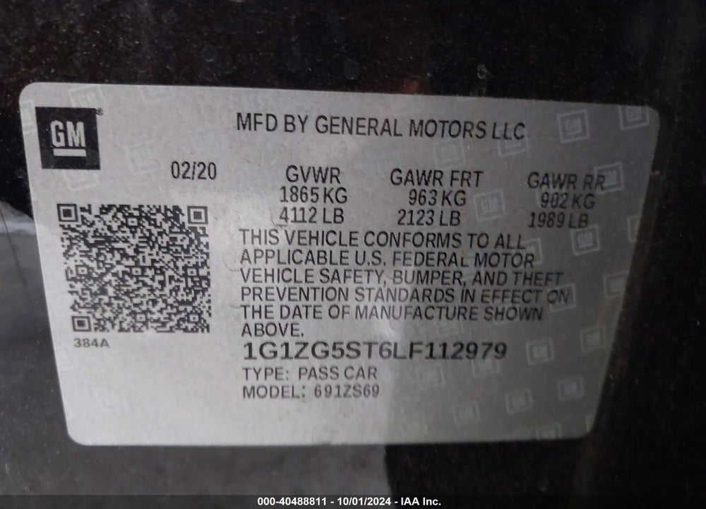 2020 CHEVROLET MALIBU FWD RS VIN: 1G1ZG5ST6LF112979