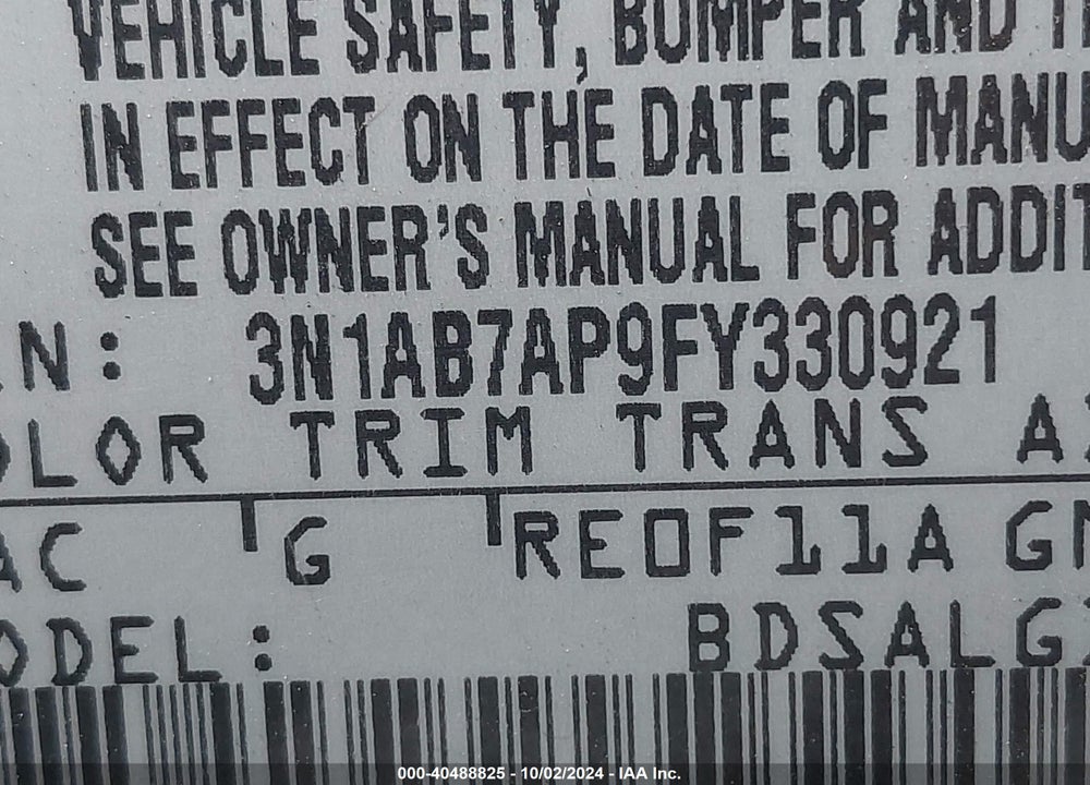 2015 NISSAN SENTRA SL VIN: 3N1AB7AP9FY330921