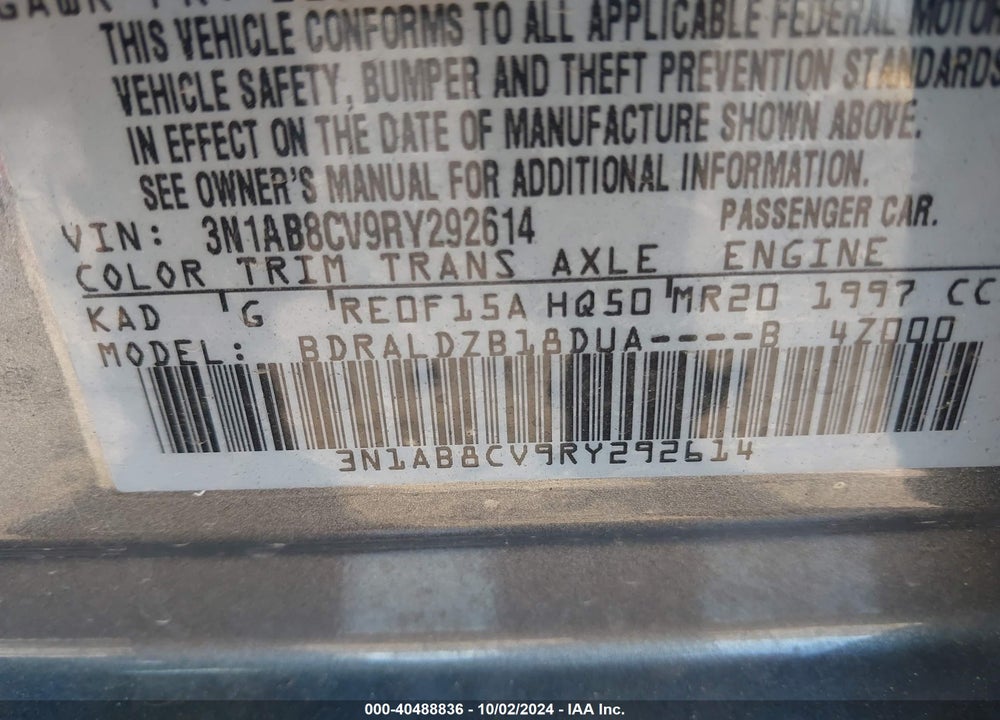 2024 NISSAN SENTRA SV XTRONIC CVT VIN: 3N1AB8CV9RY292614