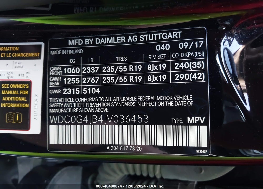 2018 MERCEDES-BENZ GLC 300 VIN: WDC0G4JB4JV036453