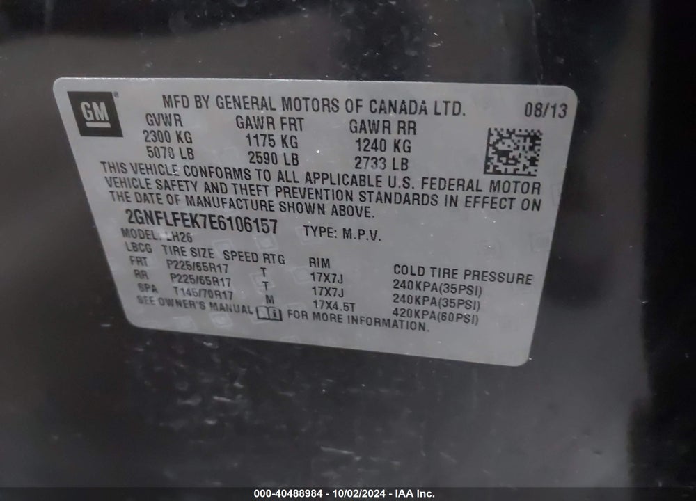 2014 CHEVROLET EQUINOX 1LT VIN: 2GNFLFEK7E6106157