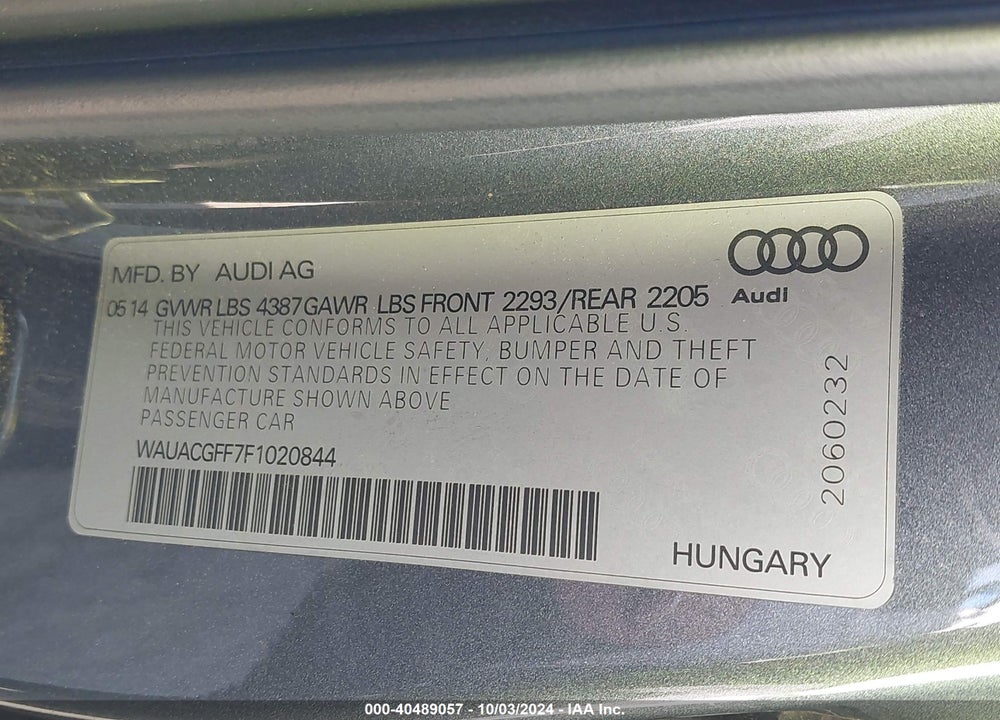 2015 AUDI A3 1.8T PREMIUM VIN: WAUACGFF7F1020844