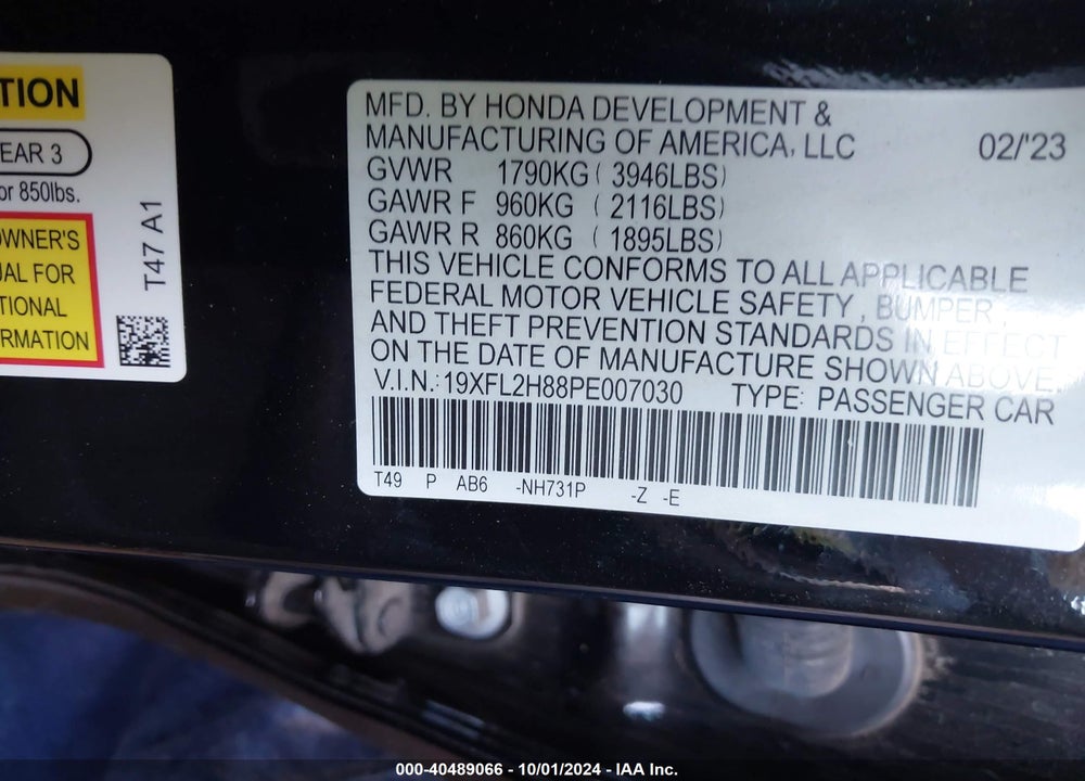 2023 HONDA CIVIC SPORT VIN: 19XFL2H88PE007030