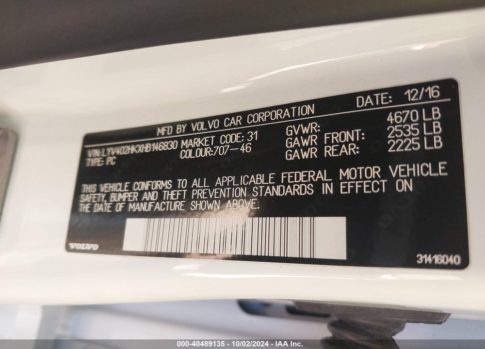 2017 VOLVO S60 INSCRIPTION T5 VIN: LYV402HKXHB146830