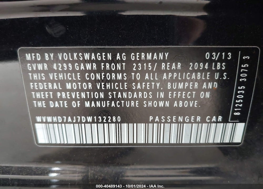 2013 VOLKSWAGEN GTI DRIVERS EDITION VIN: WVWHD7AJ7DW132280
