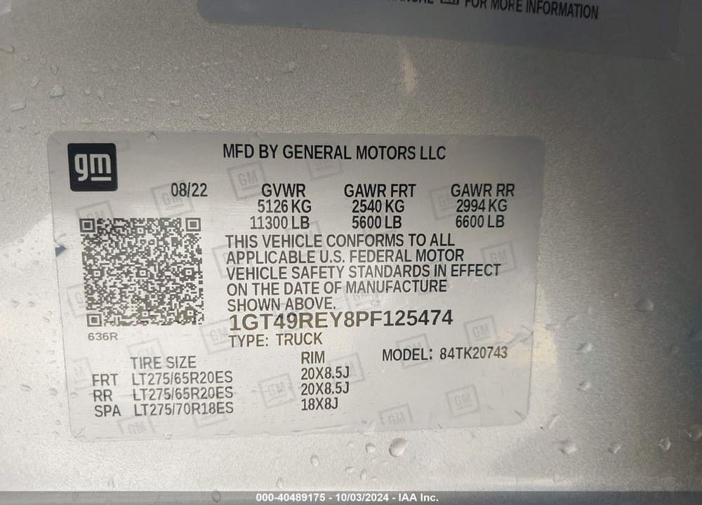 2023 GMC SIERRA 2500HD 4WD  STANDARD BED DENALI VIN: 1GT49REY8PF125474