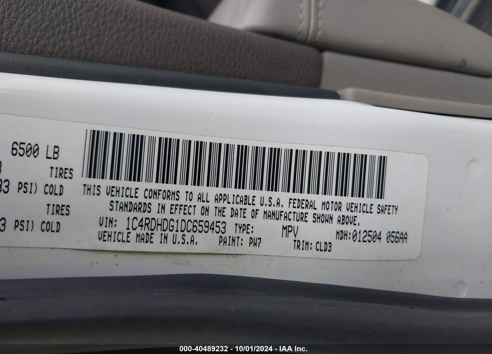 2013 DODGE DURANGO CREW VIN: 1C4RDHDG1DC659453