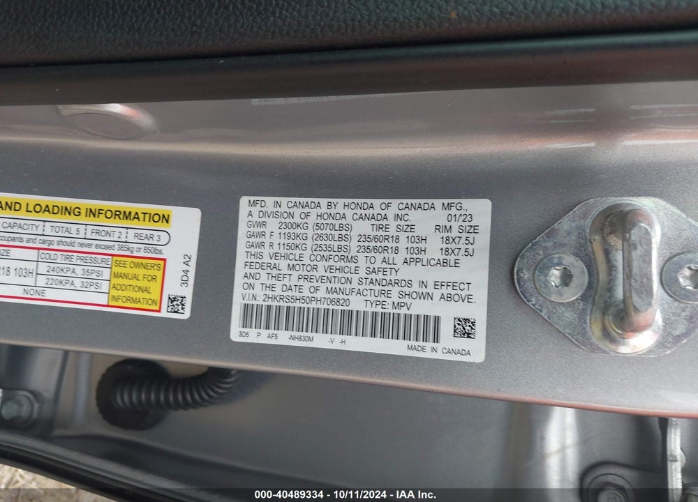 2023 HONDA CR-V HYBRID SPORT VIN: 2HKRS5H50PH706820
