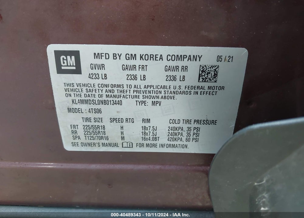 2022 BUICK ENCORE GX SELECT VIN: KL4MMDSL0NB013440