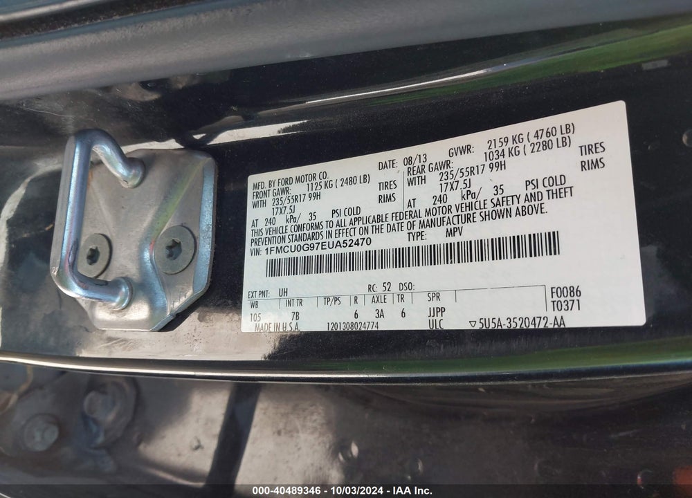 2014 FORD ESCAPE SE VIN: 1FMCU0G97EUA52470