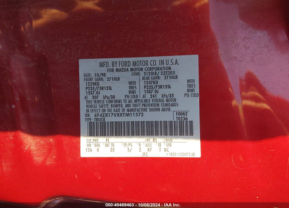 1999 MAZDA B3000 SE VIN: 4F4ZR17VXXTM11572