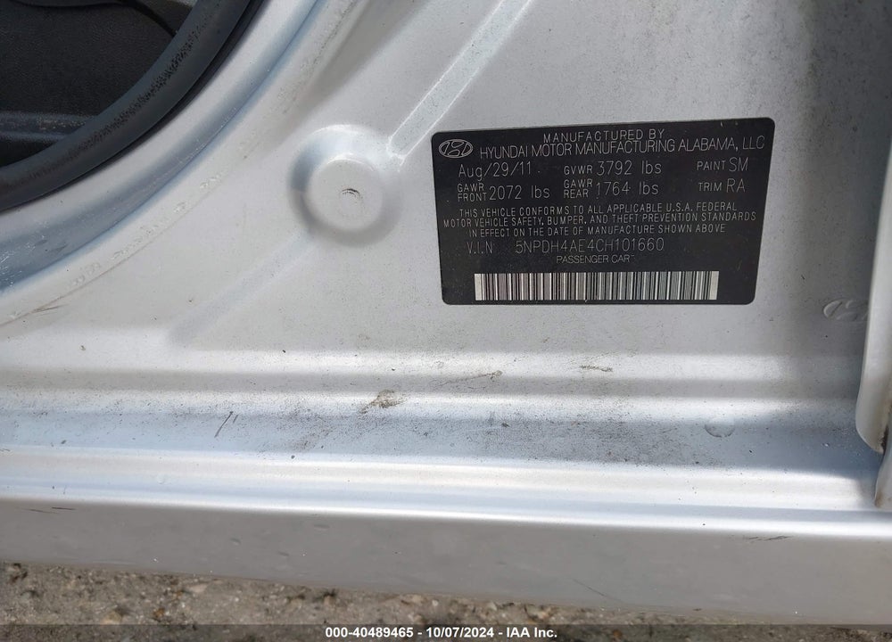 2012 HYUNDAI ELANTRA GLS VIN: 5NPDH4AE4CH101660