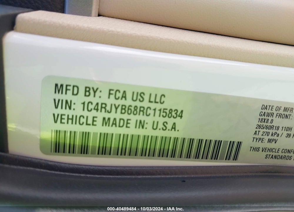 2024 CHEROKEE JEEP GRAND  LIMITED 4XE VIN: 1C4RJYB68RC115834
