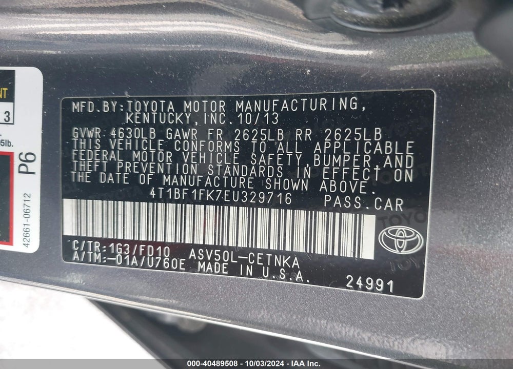 2014 TOYOTA CAMRY LE VIN: 4T1BF1FK7EU329716
