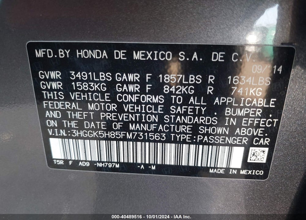 2015 HONDA FIT EX/EX-L VIN: 3HGGK5H85FM731563