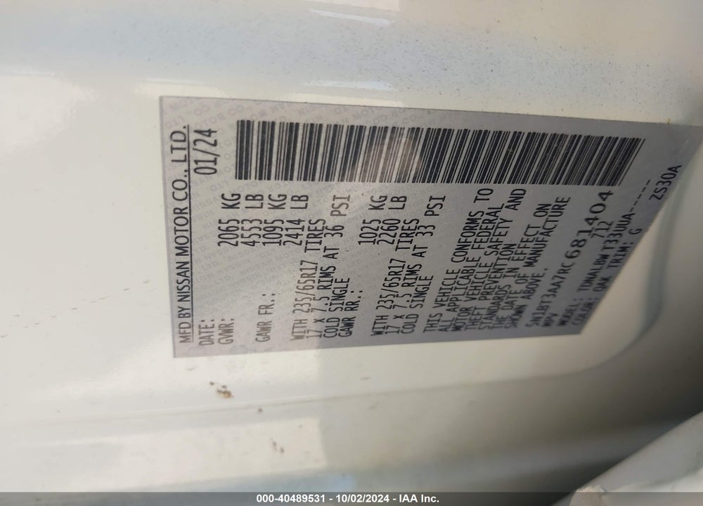 2024 NISSAN ROGUE S VIN: 5N1BT3AA7RC681404