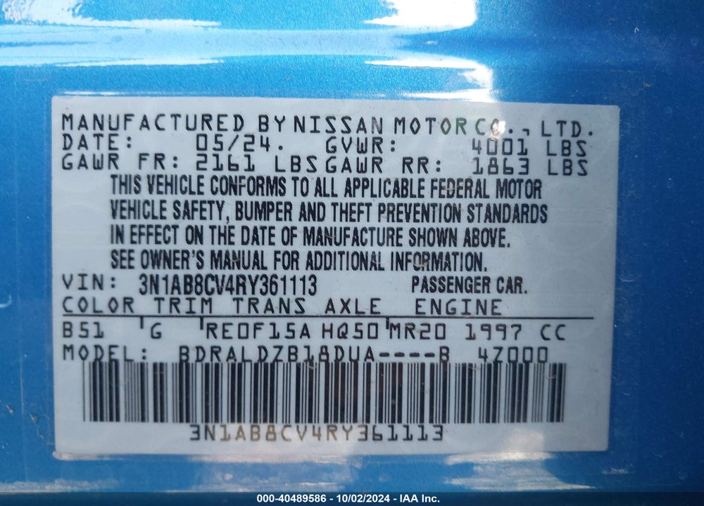 2024 NISSAN SENTRA SV XTRONIC CVT VIN: 3N1AB8CV4RY361113