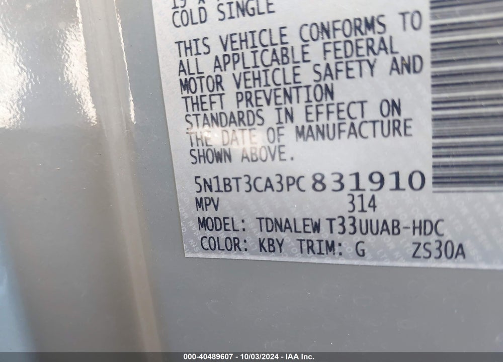 2023 NISSAN ROGUE SL FWD VIN: 5N1BT3CA3PC831910