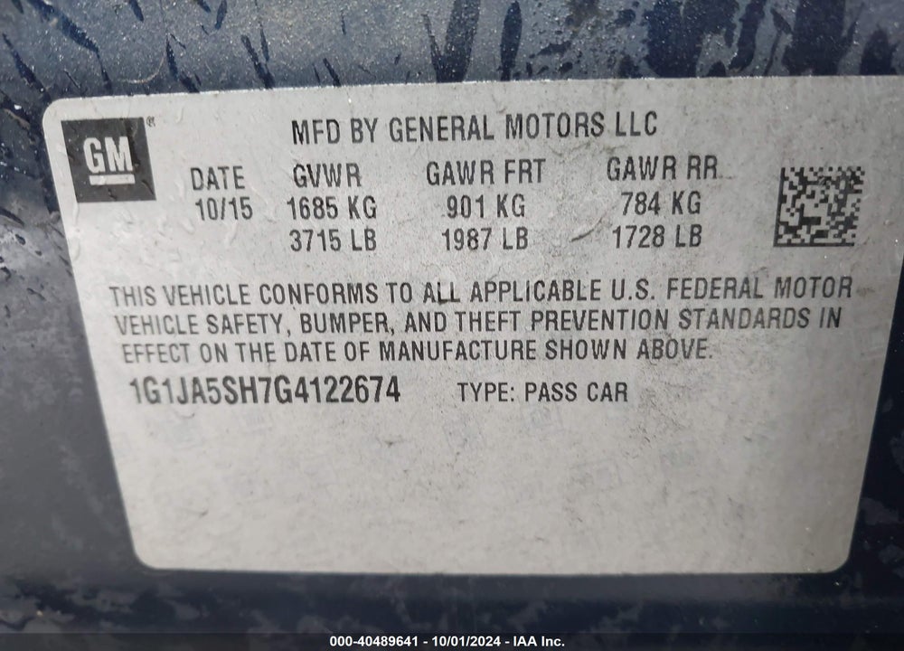 2016 CHEVROLET SONIC LS AUTO VIN: 1G1JA5SH7G4122674