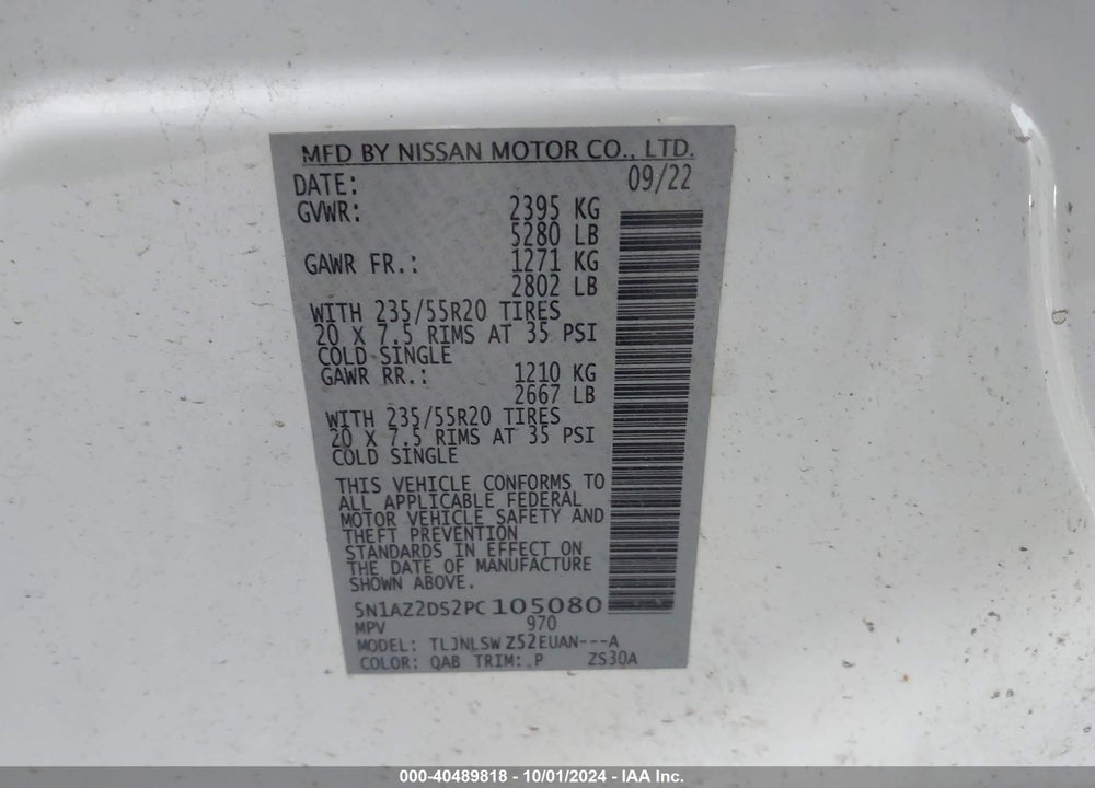 2023 NISSAN MURANO PLATINUM INTELLIGENT AWD VIN: 5N1AZ2DS2PC105080