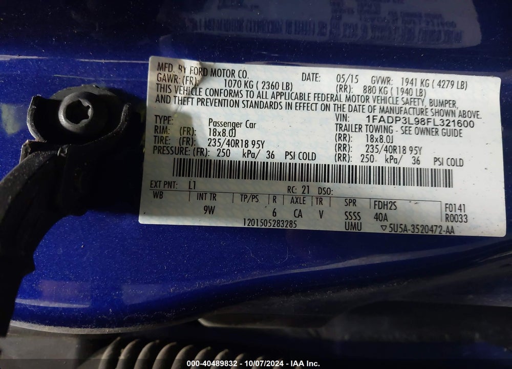 2015 FORD FOCUS ST VIN: 1FADP3L98FL321600