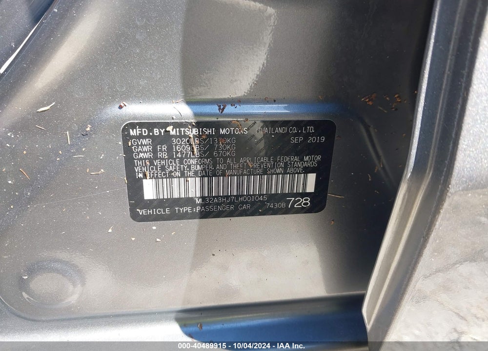 2020 MITSUBISHI MIRAGE SE VIN: ML32A3HJ7LH001045