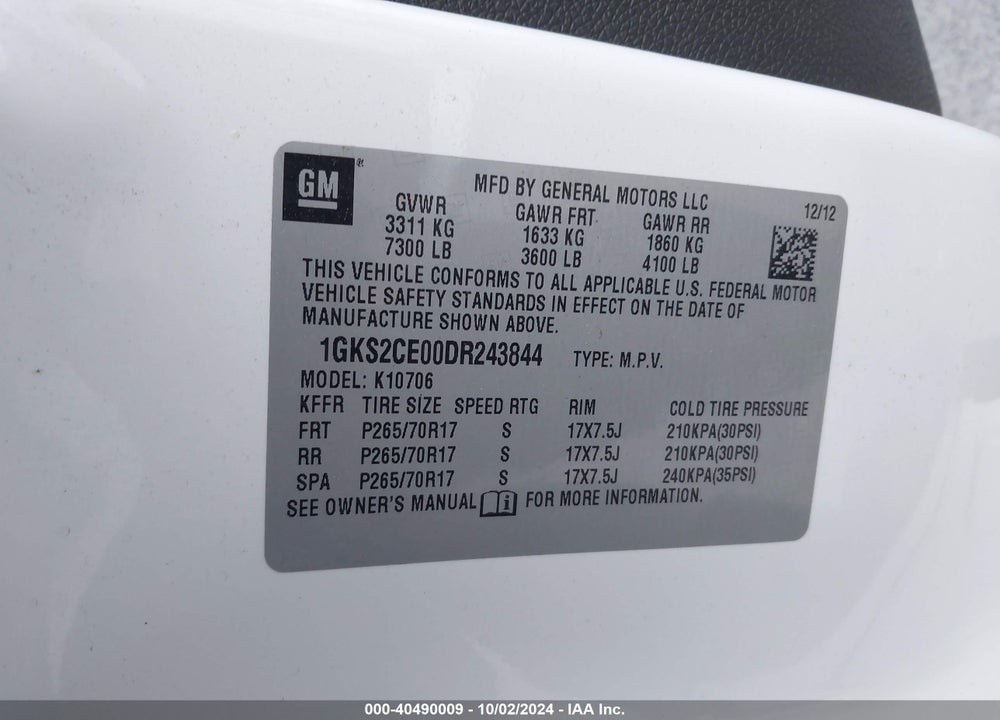 2013 GMC YUKON SLT VIN: 1GKS2CE00DR243844
