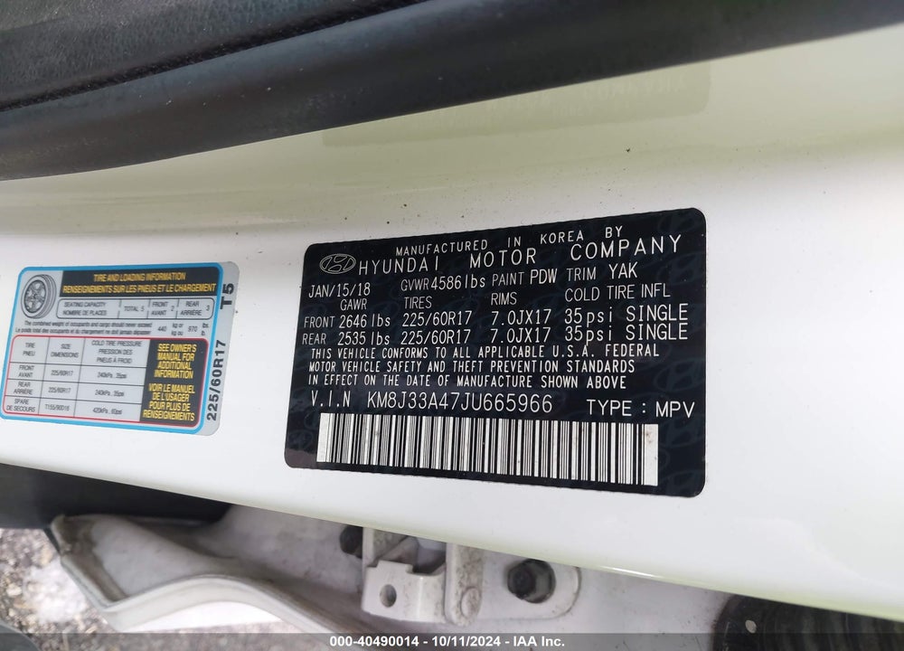 2018 HYUNDAI TUCSON SEL VIN: KM8J33A47JU665966