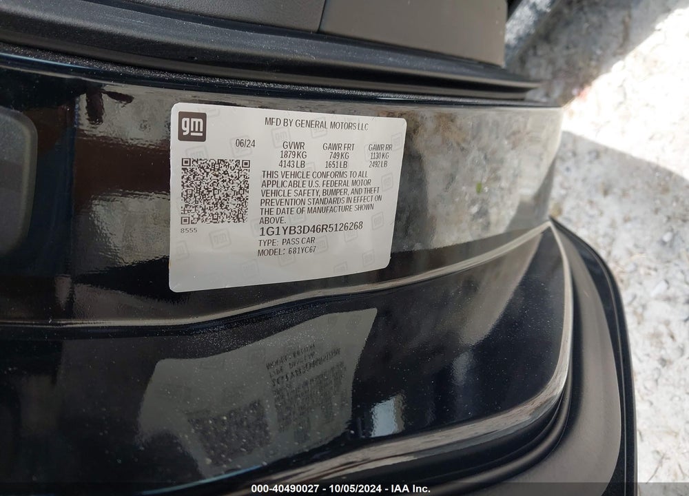 2024 CHEVROLET CORVETTE VIN: 1G1YB3D46R5126268