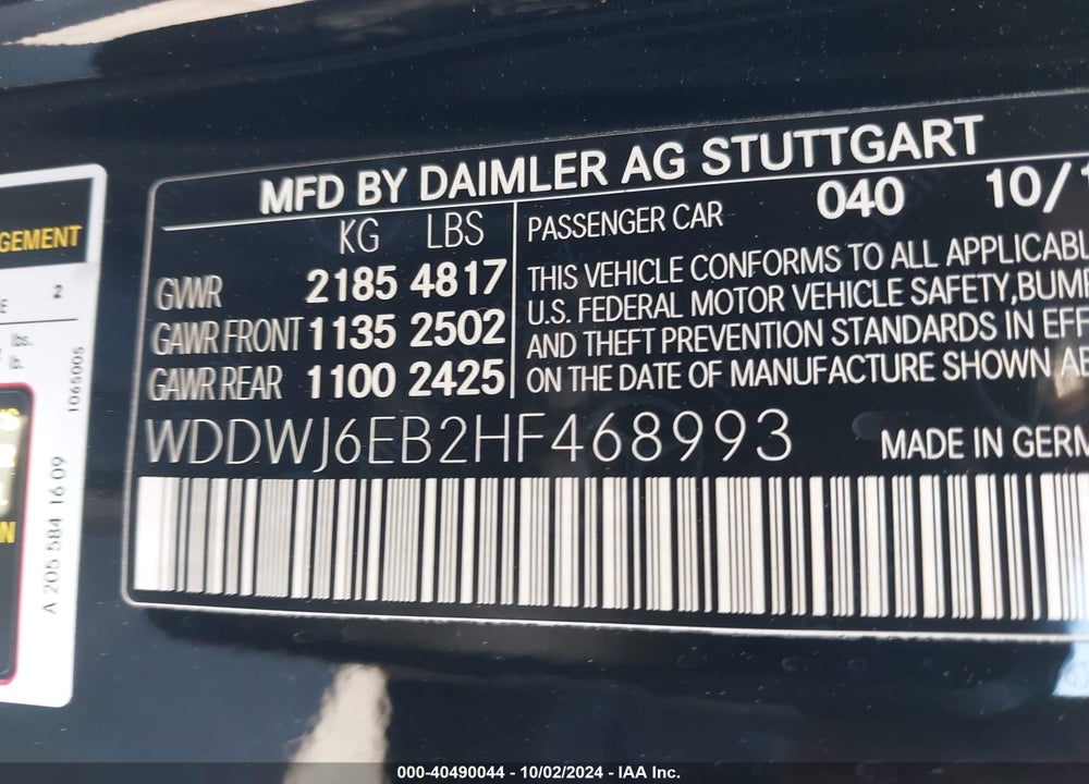 2017 MERCEDES-BENZ AMG C 43 4MATIC VIN: WDDWJ6EB2HF468993