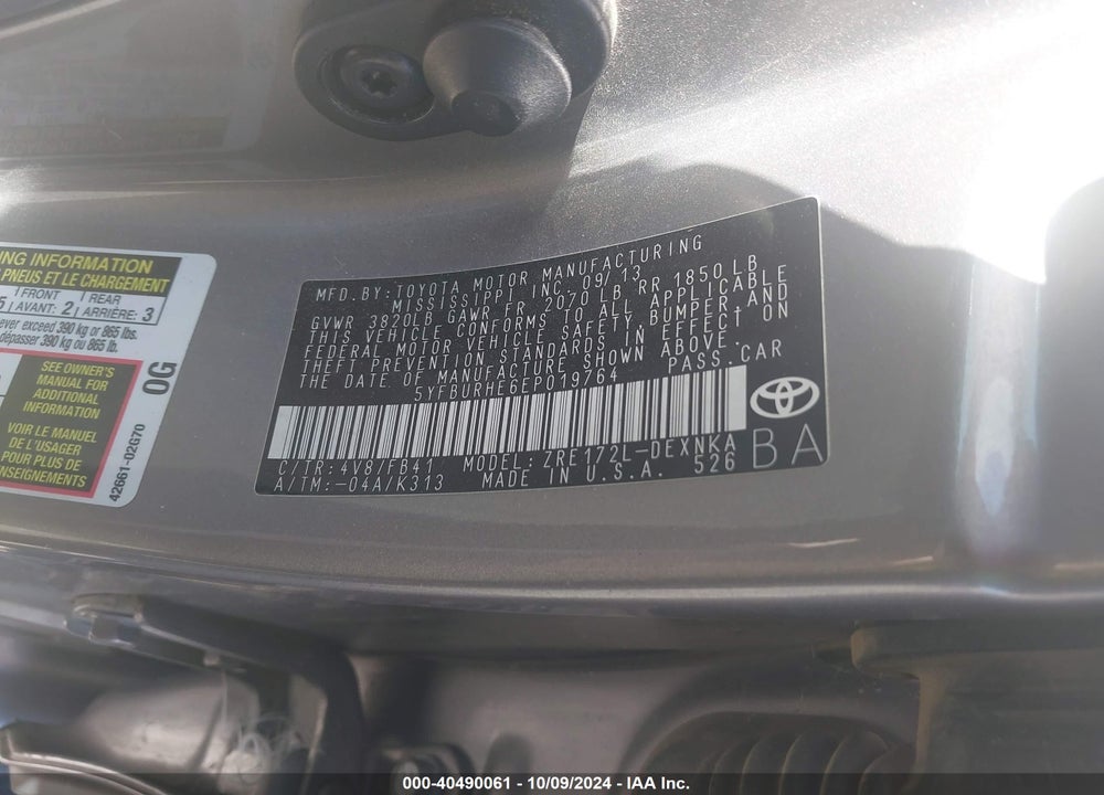 2014 TOYOTA COROLLA LE PLUS VIN: 5YFBURHE6EP019764