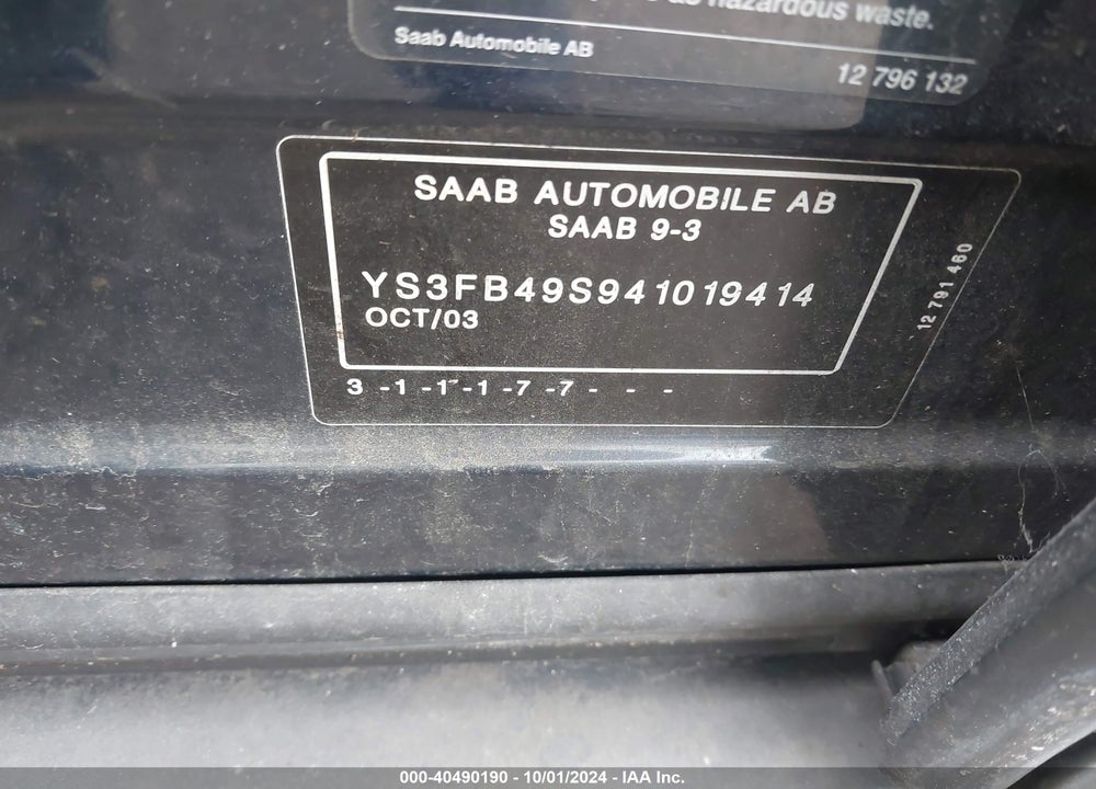 2004 SAAB 9-3 LINEAR VIN: YS3FB49S941019414