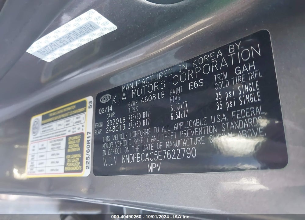 2014 KIA SPORTAGE LX VIN: KNDPBCAC5E7622790