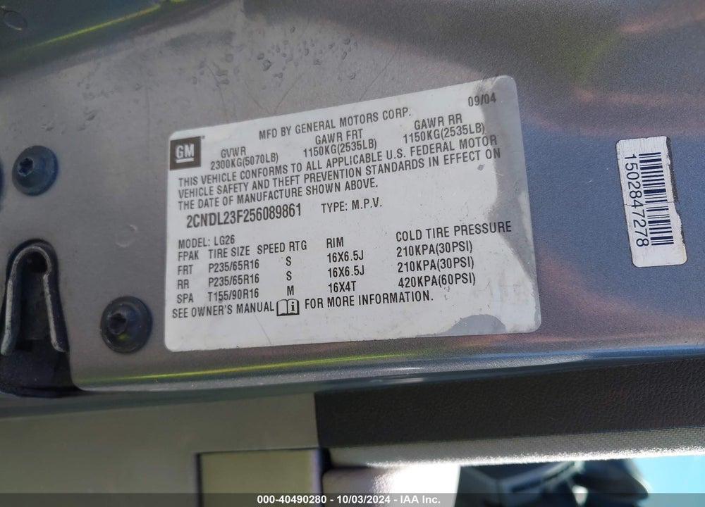 2005 CHEVROLET EQUINOX LS VIN: 2CNDL23F256089861