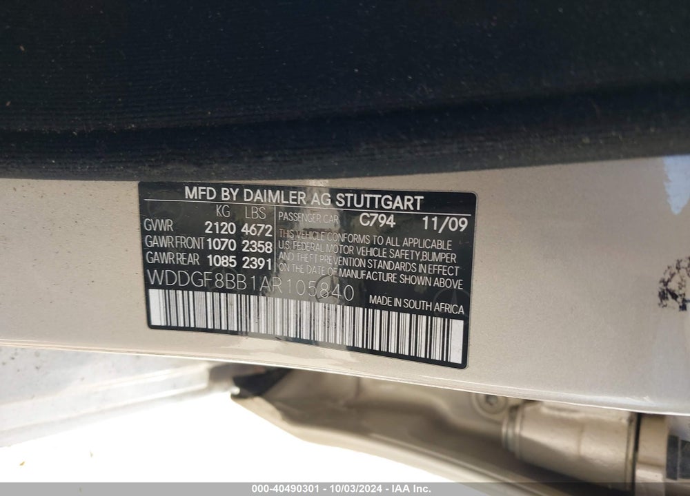 2010 MERCEDES-BENZ C 300 LUXURY 4MATIC/SPORT 4MATIC VIN: WDDGF8BB1AR105840