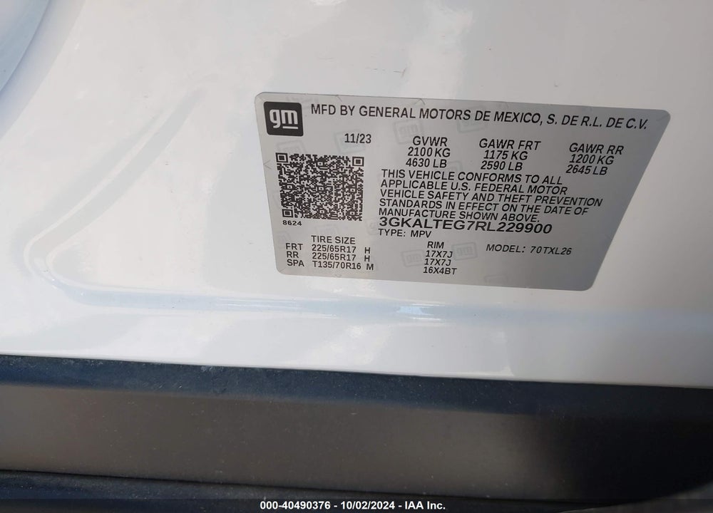 2024 GMC TERRAIN AWD SLE VIN: 3GKALTEG7RL229900