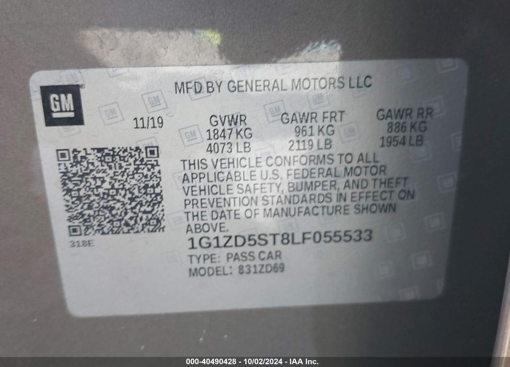 2020 CHEVROLET MALIBU FWD LT VIN: 1G1ZD5ST8LF055533