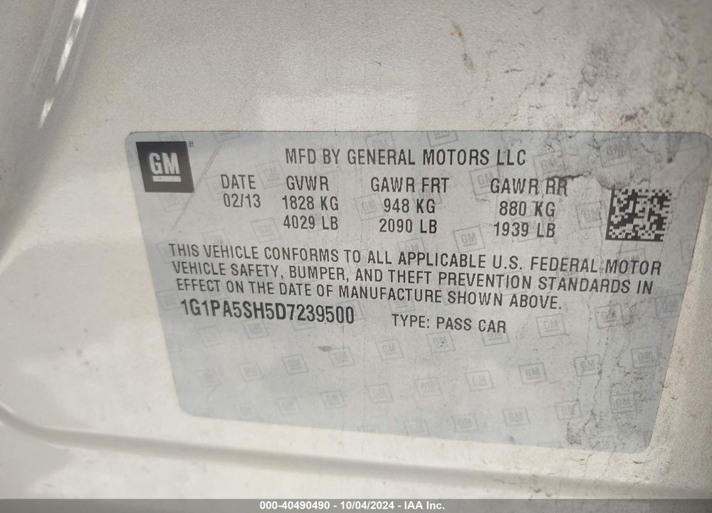 2013 CHEVROLET CRUZE LS AUTO VIN: 1G1PA5SH5D7239500
