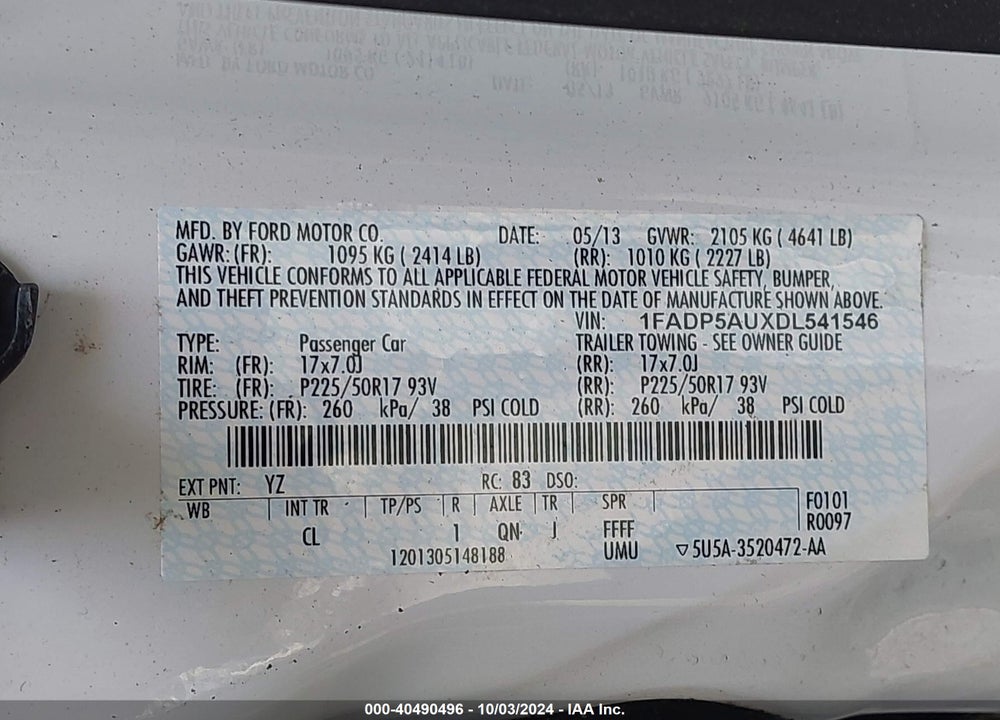 2013 FORD C-MAX HYBRID SE VIN: 1FADP5AUXDL541546