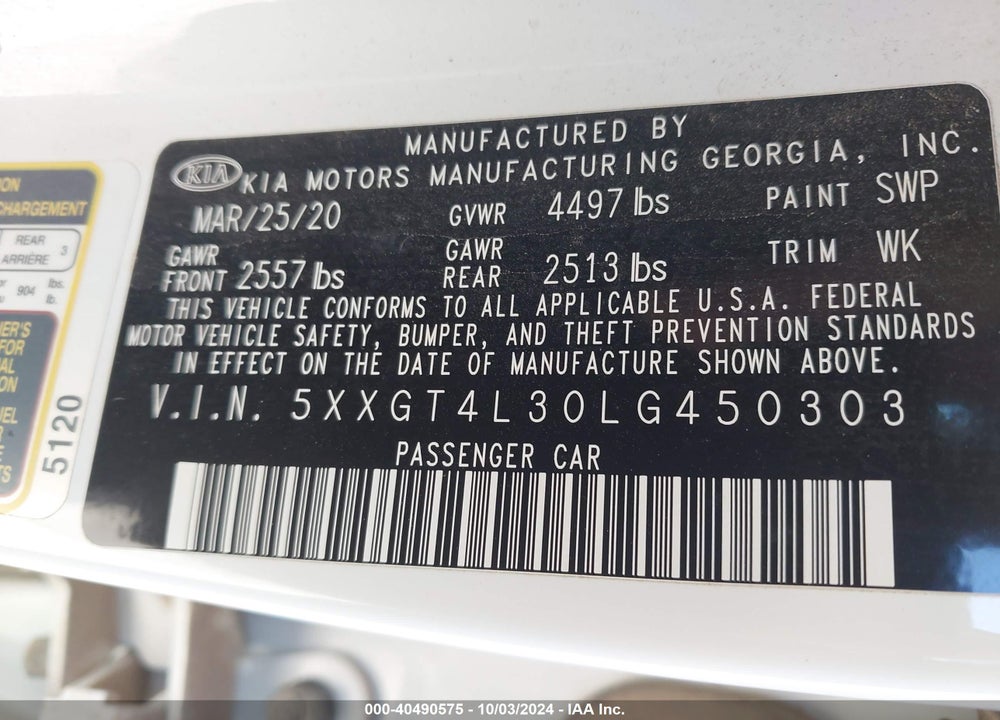 2020 KIA OPTIMA LX VIN: 5XXGT4L30LG450303
