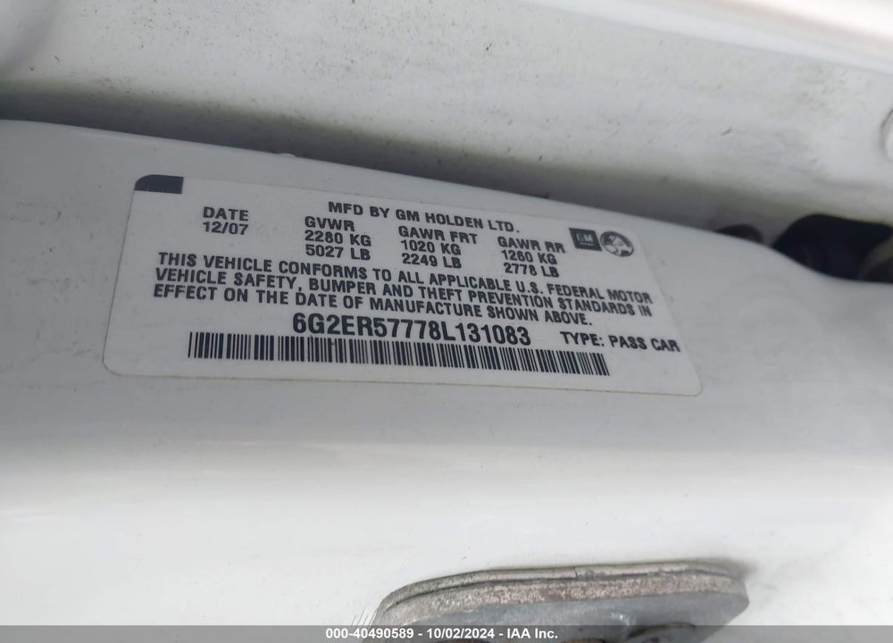 2008 PONTIAC G8 VIN: 6G2ER57778L131083