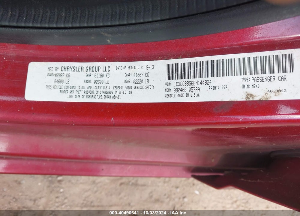2014 CHRYSLER 200 TOURING VIN: 1C3CCBBG6EN144824