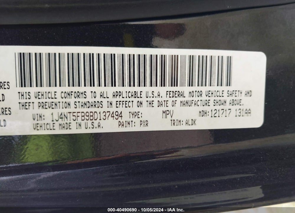 2011 JEEP COMPASS LIMITED VIN: 1J4NT5FB9BD137494