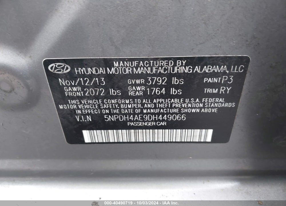 2013 HYUNDAI ELANTRA LIMITED VIN: 5NPDH4AE9DH449066